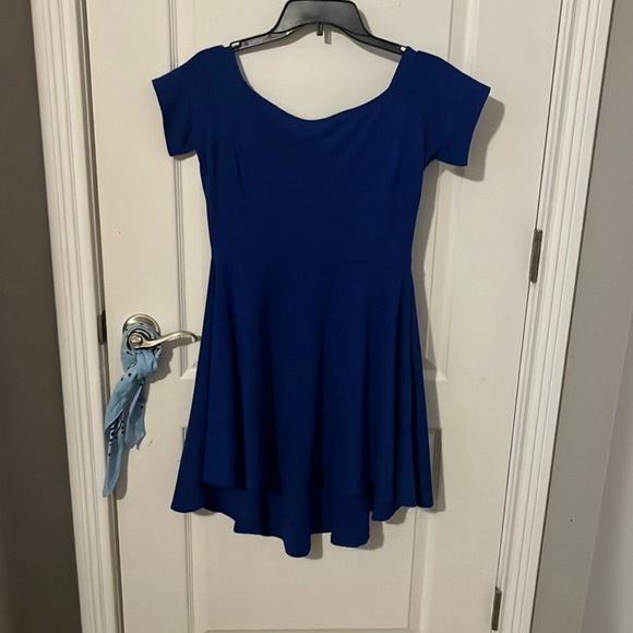 Royal Blue Asymmetrical High-Low Dress - Picture 2 of 6